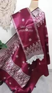 Songket silungkang warna magenta silver full kristal premium