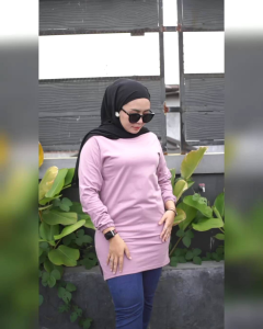 Kaos Wanita Tunik Polos Lengan Kerut Belah Pinggir || Tunik Wanita