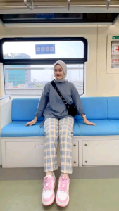 ONE SET COMFY BLUE SWEATER FLEECE SERUT DAN CELANA TARTAN TEBAL