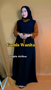 Gamis Muslim Kombinasi Yolla Overall Maxy Wanita Remaja Dewasa Panjang | Gamis Wanita Muslim Panjang Yolla Overall Maxy Dress Crinkle Airflow