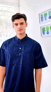 Jubah laki laki remaja dan dewasa lengan panjang kain embos motif gamis pria AL-KOF