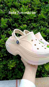 (Hàng Loại 1-Tặng 12 Sticker)Dép Sục Bella Clog Đế Cao 7cm Màu Be Kem Đi Tôn Dáng Fom To Ôm Chân