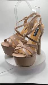 Elegant Pageant blocked heels 6.8 inches high heels x-strap nude matte material available size 36-40