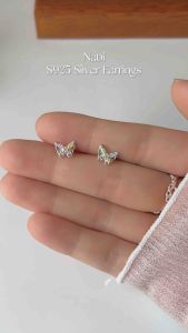 BUTTERCREAM Nabi Butterfly Diamond Simulant Cubic Zirconia Stud 925 Sterling Silver Earrings in Silver