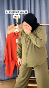 SETELAN JUMBO XXXL LD 130 - 140 BB 80 - 100 KG / ONE SET CRINKLE AIRFLOW PREMIUM POLOS LENGAN PANJANG / SETELAN BAJU WANITA DEWASA TERBARU BERKERAH MURAH