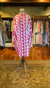 Lila Kaftan Busui by Dian Pelangi LIMITED EDITION Daily Gamis Homey Dress Jumbo Casual Wanita Hijaber Cantik Anggun Modis Simple Elegan Modern Mewah Model Arabian Batwing Terbaru Motif Abstrak Hand Made Kekinian Katun Santai Putih