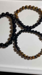 Obsidian Tiger’s eye with hematite accent gemstone bracelet. Lucky bracelet