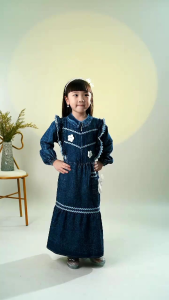 Gamis Anak Perempuan Denim Terbaru Usia 3 sampai 9 Tahun