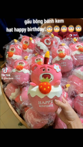 Gấu bông bánh kem hát chúc mừng sinh nhật sanrio và gấu dâu