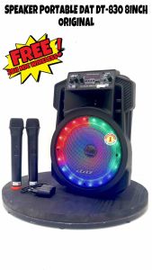 Speaker Portable Wireless Dat DT 830 Original 8inch Bluetooth Free 2bh Mic Wireless DAT Dt830 ( Bisa COD )