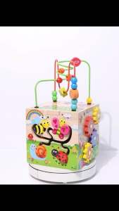 Wooden Garden Activity Cube Educational Toys Children Xylophone Shape Pairing Clock Beads Gears Kids