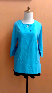 atasan tunik wanita biru L XL blouse lengan panjang santai