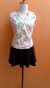 atasan wanita pink motif hijau T&N cewek M blouse model kimono vneck kutung