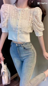 TM 1990 Blouse Vincensa cropped lace top import