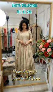 [PRE-ORDER] 2026 APRIL EMBROIDERED CHINON SILK ANARKALI GOWN SET WITH DUPATTA ( DELIVERY 10 WORKING DAYS) ETA: 2026- 08-30 | ELEGANT PARTY WEAR GOWN WITH REAL MIRROR HANDWORK | DESIGNER BEIGE ANARKALI GOWN FOR WOMEN WITH EMBROIDERY WORK