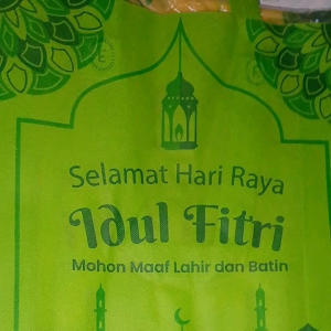 Tas Spunbond lebaran KUNING ECOZEE 30x40x8 12Pcs sablon 4 SISI Idul Fitri
