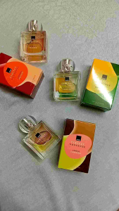 Perfect Nonsense Avon perfume in bottles 50ml and packaging in orange green yellow and pink.
