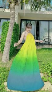 Đầm maxi dập ly cổ yếm L275028015624