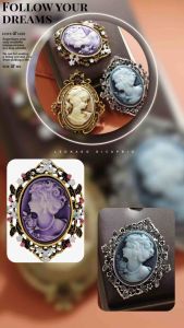 Vintage Retro Enamel Flower Brooch for Women Girl Fashion Jewelry Pin Corsage Birthday Gift AS💖 - Purple cameo profile floral enamel accents gold-tone frame.