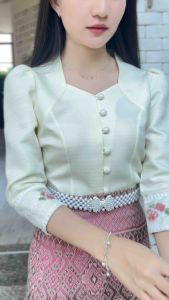 Z5(เฉพาะผ้าถุง)สำเร็จทอลายอัดกาวแหวกหน้าสีชมพู