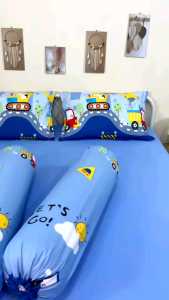 Sprei Kaos Confetti Karet Keliling + Sarung Bantal Guling Katun Motif Kids Builder