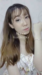 Sadie Bow Pearl Chain Bracelet Gelang Rantai Charm Pita Ribbon Mutiara Ala Korea