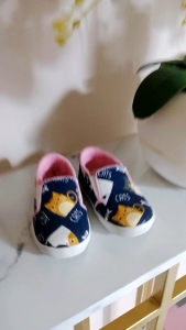 sepatu anak laki laki perempuan slip on usia 1-3 tahun motif kucing navy kenkoa