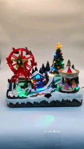 ROTATING SNOWMANFERRIS WHEEL AND CAROUSEL CHRISTMAS VILLAGE DISPLAY