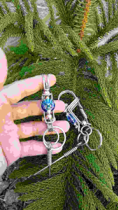 Special Key Holder Keychain Dragon Head Pendant With 5 Balls Beads 2mm Stainless Steel Rod Handmade