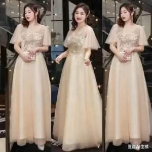 Kaixin Fit size M to XL Champagne Bridesmaid Dress Womens Banquet Show Slim Dress Evening Dress Temperament Performance Dress