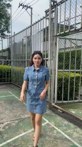 LN เดรสกระโปรงยีนส์ คอปก กระดุมทองหน้า ทรงเข้ารูป S-5XL