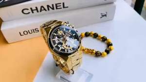 ĐỒNG HỒ NAM CHÍNH HÃNG Bulova 98A178 Automatic Gold Case & Stainless Steel Skeleton Black Dial For Men