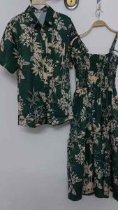 Set đồ đôi hoa xanh váy nữ 2 dây trẻ trung năng động