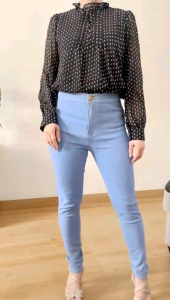 ●ECLAIRE● 003 Blouse Blus Ceruti Lengan Panjang Longsleeves Leher Bulat Motif Polkadot Kerja Kantor Formal Korea Semi-formal Basic Import amso