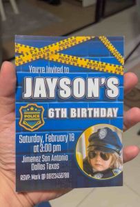 Police Invitation Card - Boy Birthday - Christening - Blue - Personalized - Customized - 5R - 4R - 3R