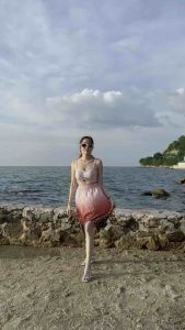 ชุดแซกผ้าพีช ชุดเซ็ทไปทะเล ชูมู้ ชุดซัมเมอร์ ชุดโบว์หลัง ชุดน่ารักๆ สายเดี่ยวเซ็กซี่