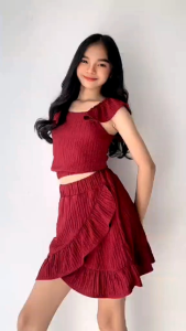 UR Girls Ruffle Crop Top and Skirt Set | Square Neck Two Piece Outfit for Kids | Cute Party & Birthday Co-Ord (7-10 YRS OLD) GRATEFUL