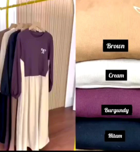 MIDI Dress Wanita Muslim Bahan Knitt Premium Model Terbaru Simple Kekinian