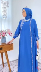 Gamis Bordir 2 Layer Terbaru Galuhita By Shofiya Bahan Ceruty Babydoll Full Puring Higet Aplikasi Bordir Mewah