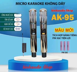 Micro Không Dây AK95 Loại 2 Micro - Chất Liệu Kim Loại Cao Cấp - Sóng UHF Chống Hú Cực Tốt - Chính Hãng MTmax