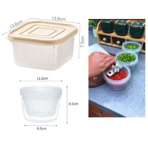 Toples Bulat Transparan + Saringan Penyimpanan Bawang Sayur Serbaguna