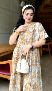CAMELIA DRESS/DASTER RAYON PREMIUM MODEL CHIBI LENGAN SUSUN RESLETING DEPAN