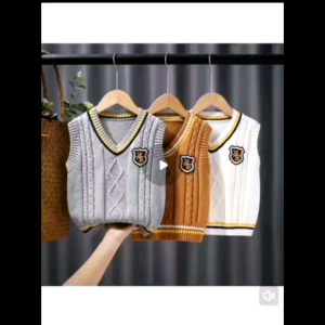 Boys and girls pure cotton vest autumn and winter childrens knitted sweater V-neck warm