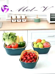 Baskom + Saringan Sayur Keranjang Buah Kotak 6 in 1 Wadah Tiris Tempat Cuci 6in1 Serbaguna