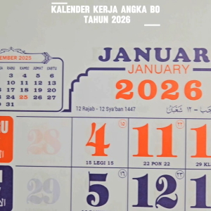 Kalender kerja angka tahun 2026 BO versi arab uk 32 cm x 48 cm 12 lembar x 1 bulanan (terima cetak costume merek)