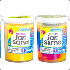 Slime Toys for Kids Set – 4 Jars of Rainbow Slime Moldable Sand & Dough & Foam Beads Craft Kit for Play and Creativity