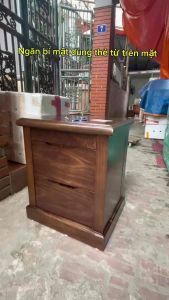 Tủ đầu giường gỗ hương vân phun màu óc chó có 5 ngăn bí mật