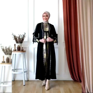 SinggalangFashion-COD//BUSUI Gamis Abaya Turkey/ Abaya Arab Hitam Jersey Mix Ceruti Bordir Mote Swarosky Turkey Model 283 Terbaru