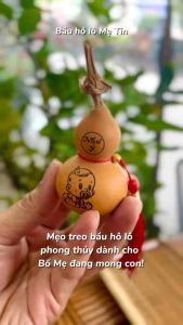 Bầu hồ lô phong thủy cầu con hàng tuyển chọn size mini khắc chữ Như Ý và hình em bé tặng kèm dây đỏ may mắn.