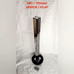 TIANG TOPLESS KILAP / MIRROR RAILING KACA TINGGI 85 CM TEPI TENGAH SUDUT HOLLOW 5X5 CM STAINLESS STEEL 304
